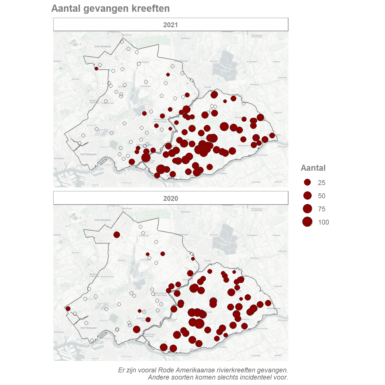 Hoeveel kreeften zijn er in totaal gevangen in 2020 en 2021