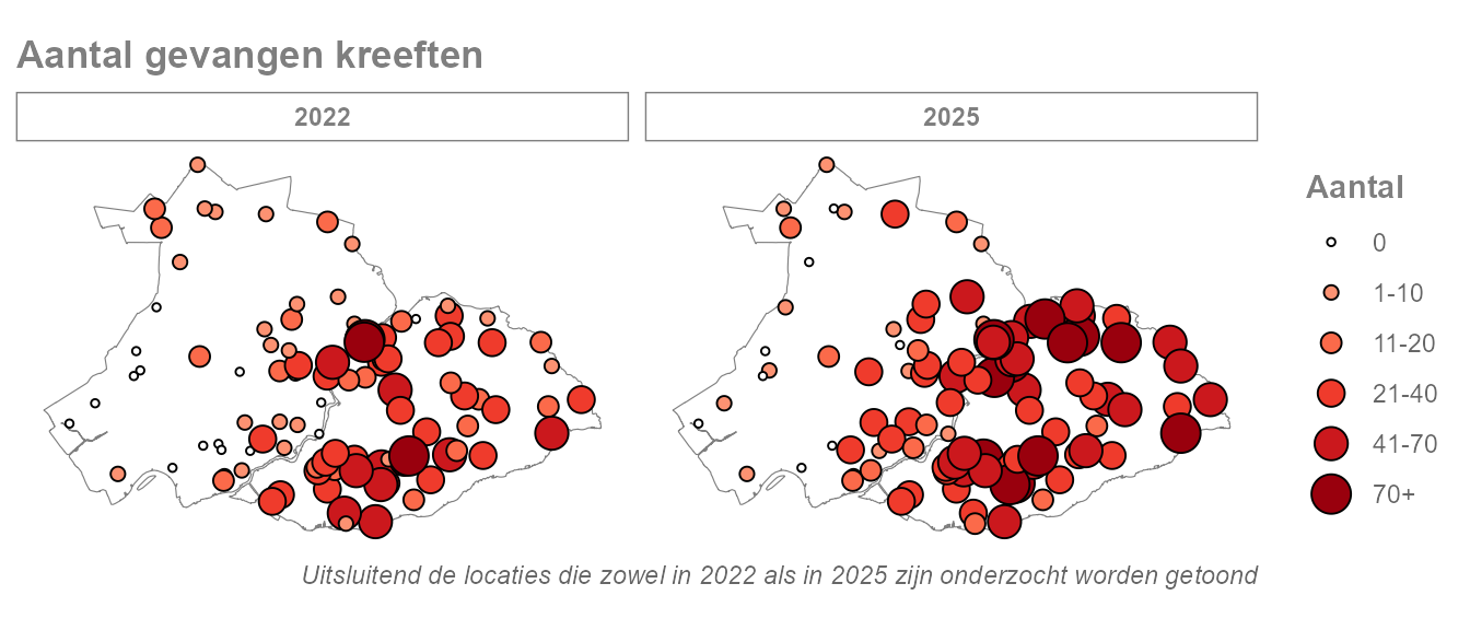 Kaartjes met vangsten in 2022 en 2025.