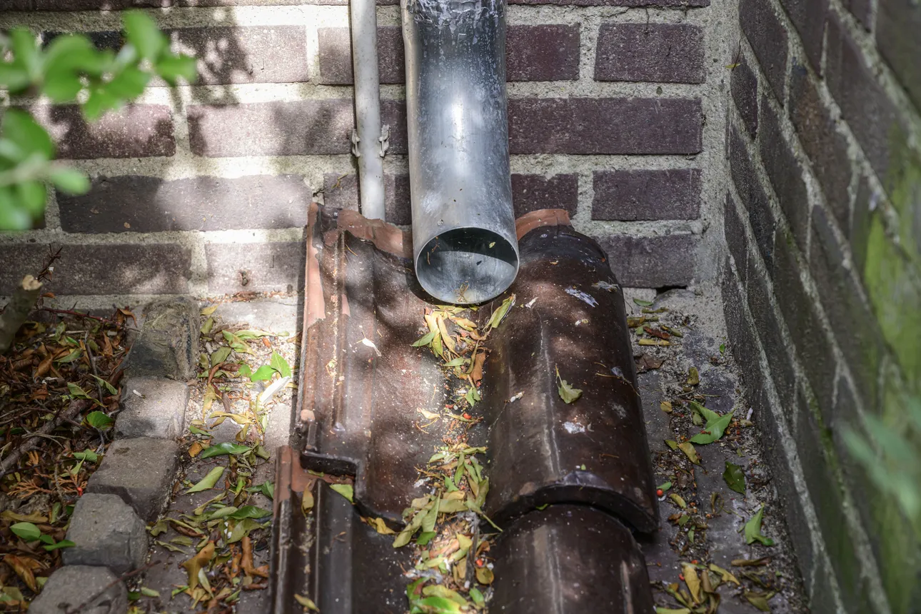 regenpijp die uitkomt in de tuin in plaats van in het riool