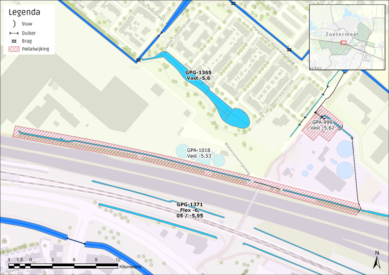 Figuur 14 Peilafwijkingen omgeving rioolgemaal Rokkeveen