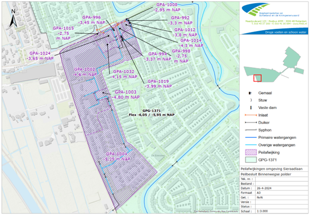 Figuur 16 Peilafwijkingen omgeving Sieraadlaan