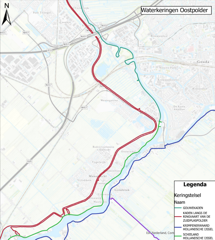 Figuur 4 Waterkeringen rondom de Oostpolder