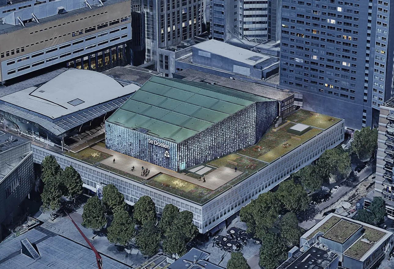 Een groen, biodivers en waterbergend dak op de Doelen in Rotterdam