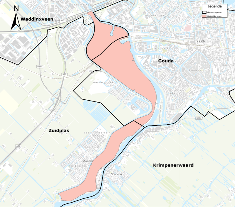 Figuur 2 Ligging van de Oostpolder met gemeentegrenzen